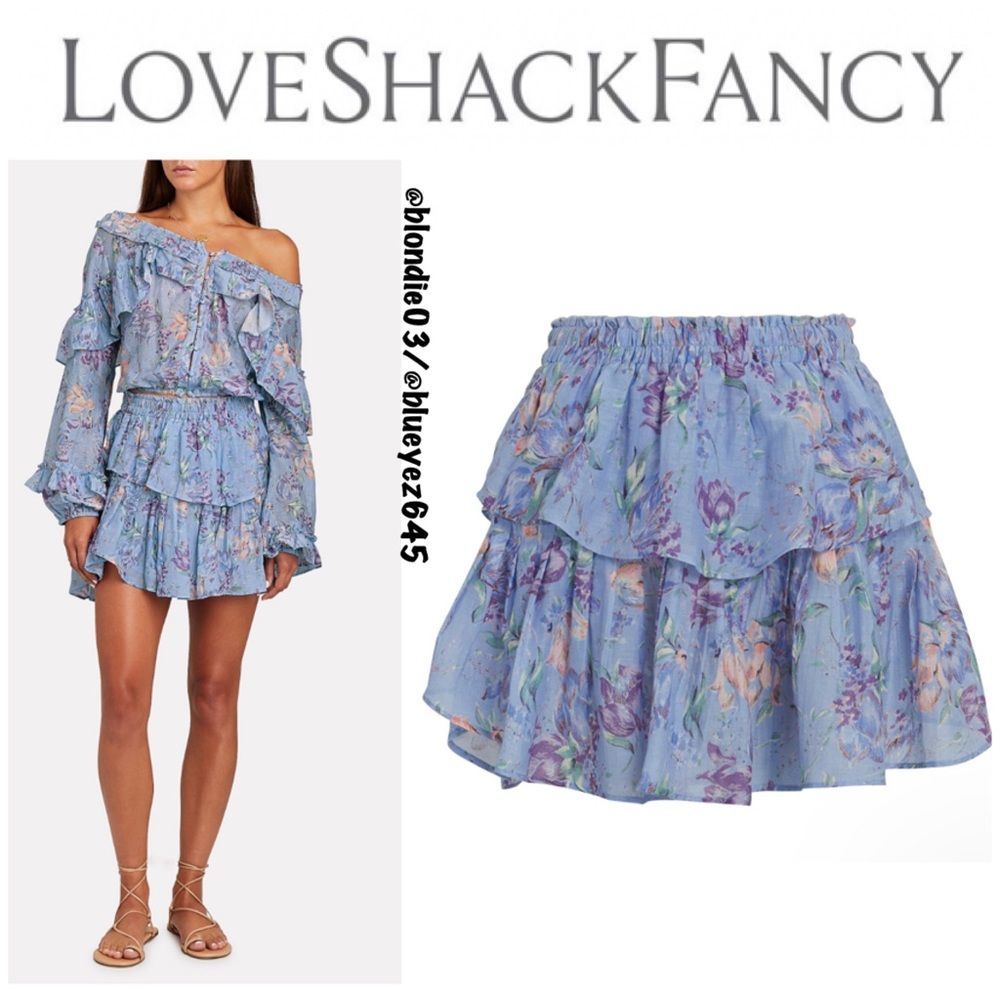 LoveShackFancy Ruffled Floral Mini Skirt M
